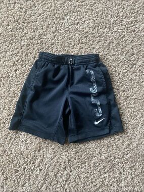 Nike Black Kids Shorts with Silver Graphic and White Swoosh